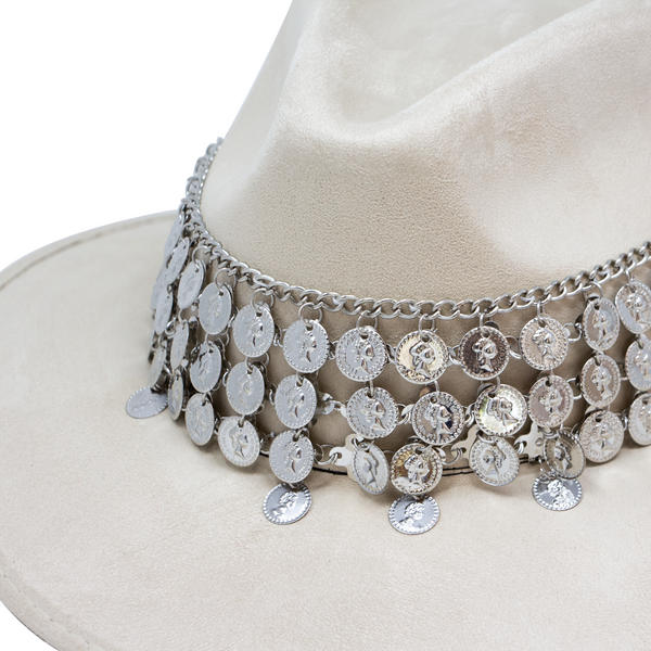 Tuluminati Hats | CHAAC | Sombrero Hecho A Mano Gamuza Aplicacion Monedas Plateadas Color Negro Gris Detalles Bordados Metalicos Unisex Hombre Mujer Tulum Mexico Playa Pueblo Magico Moda Elegante Verano Fiesta Diseñador Cowboy Estilo Unico Edicion Limitada Outfit Artesanal Mexicana Bohemio Alta Calidad.