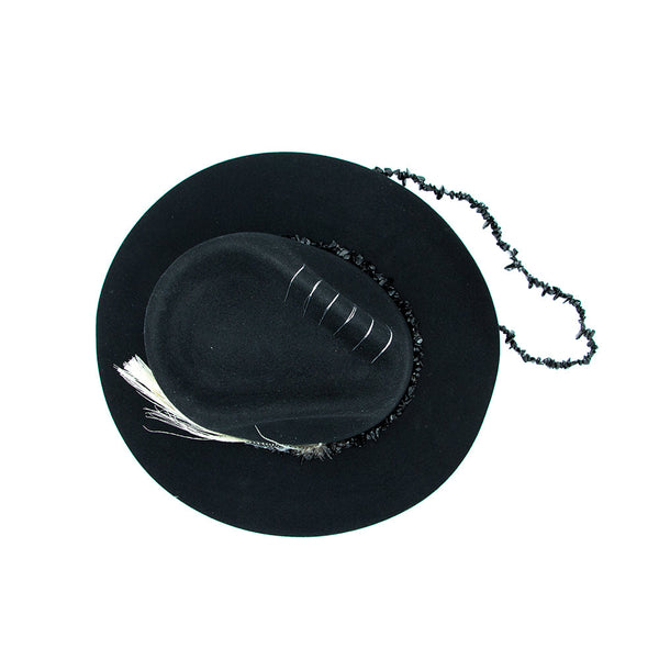 Tuluminati Hats | AMANKAYA II | Sombrero Hecho A Mano Lana Collares Hilo Cuarzo Detalles Bordados Plumas Pavo Real Unisex Hombre Mujer Tulum Mexico Playa Pueblo Magico Moda Elegante Verano Fiesta Diseñador Cowboy Estilo Unico Edicion Limitada Artesanal Mexicana.