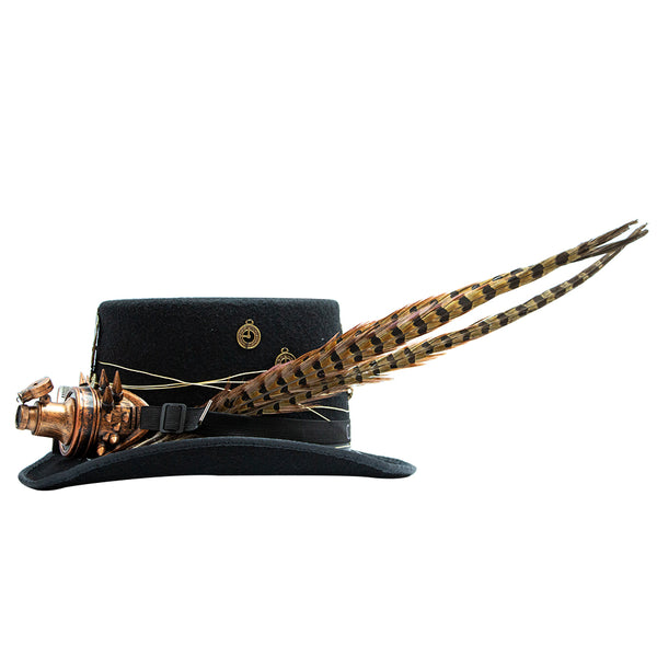 Tuluminati Hats | BURNING MAN BOMBIN | Sombrero Hecho A Mano Lana Googles Plumas Faisan Engranes Flechas Relojes Alas Color Bronce Detalles Bordados Unisex Hombre Mujer Tulum Mexico Playa Pueblo Magico Moda Elegante Verano Fiesta Diseñador Cowboy Estilo Unico Edicion Limitada Outfit Artesanal Mexicana Bohemio Alta Calidad.