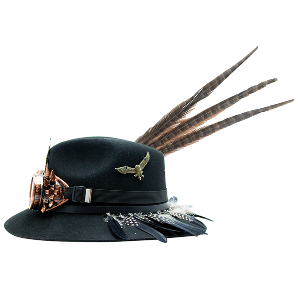 Tuluminati Hats | BURNING MAN | Sombrero Hecho A Mano Lana Googles Plumas Faisan Avestruz Aplicacion Buhos Color Oro Plata Pines Cadena Detalles Bordados Gamuza Unisex Hombre Mujer Tulum Mexico Playa Pueblo Magico Moda Elegante Verano Fiesta Diseñador Cowboy Estilo Unico Edicion Limitada Outfit Artesanal Mexicana Bohemio Alta Calidad.
