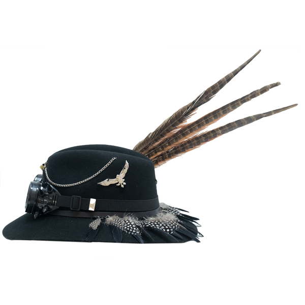 Tuluminati Hats | BURNING MAN | Sombrero Hecho A Mano Lana Googles Plumas Faisan Avestruz Aplicacion Buhos Color Oro Plata Pines Cadena Detalles Bordados Gamuza Unisex Hombre Mujer Tulum Mexico Playa Pueblo Magico Moda Elegante Verano Fiesta Diseñador Cowboy Estilo Unico Edicion Limitada Outfit Artesanal Mexicana Bohemio Alta Calidad.