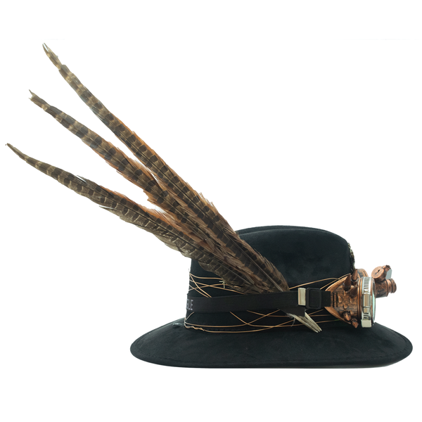 Tuluminati Hats | BURNING MAN | Sombrero Hecho A Mano Lana Googles Plumas Faisan Avestruz Aplicacion Buhos Color Oro Plata Cadena Plumas Negras Detalles Bordados Unisex Hombre Mujer Tulum Mexico Playa Pueblo Magico Moda Elegante Verano Fiesta Diseñador Cowboy Estilo Unico Edicion Limitada Outfit Artesanal Mexicana Bohemio Alta Calidad.