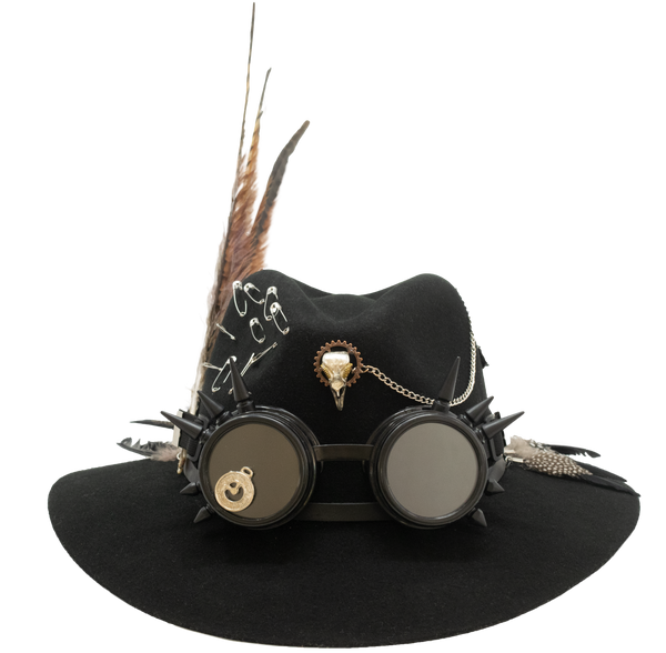 Tuluminati Hats | BURNING MAN | Sombrero Hecho A Mano Lana Googles Plumas Faisan Avestruz Aplicacion Buhos Color Oro Plata Pines Cadena Detalles Bordados Gamuza Unisex Hombre Mujer Tulum Mexico Playa Pueblo Magico Moda Elegante Verano Fiesta Diseñador Cowboy Estilo Unico Edicion Limitada Outfit Artesanal Mexicana Bohemio Alta Calidad.