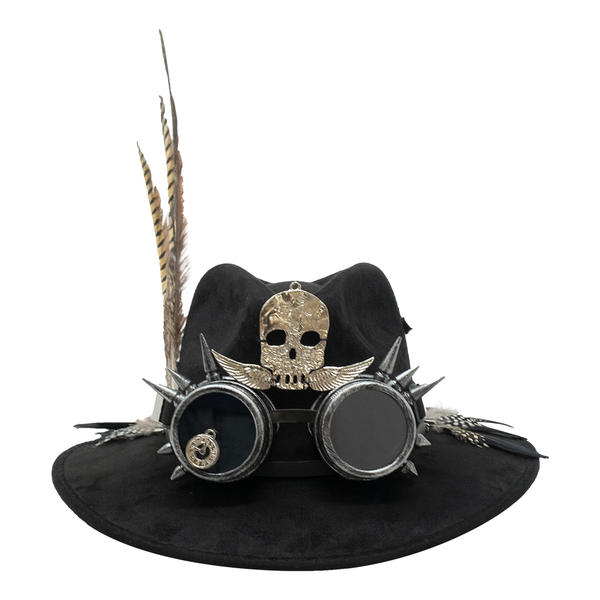 Tuluminati Hats | BURNING MAN | Sombrero Hecho A Mano Lana Googles Plumas Faisan Avestruz Aplicacion Buhos Color Oro Plata Cadena Plumas Negras Detalles Bordados Unisex Hombre Mujer Tulum Mexico Playa Pueblo Magico Moda Elegante Verano Fiesta Diseñador Cowboy Estilo Unico Edicion Limitada Outfit Artesanal Mexicana Bohemio Alta Calidad.