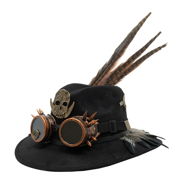 Tuluminati Hats | BURNING MAN | Sombrero Hecho A Mano Lana Googles Plumas Faisan Avestruz Aplicacion Buhos Color Oro Plata Cadena Plumas Negras Detalles Bordados Unisex Hombre Mujer Tulum Mexico Playa Pueblo Magico Moda Elegante Verano Fiesta Diseñador Cowboy Estilo Unico Edicion Limitada Outfit Artesanal Mexicana Bohemio Alta Calidad.