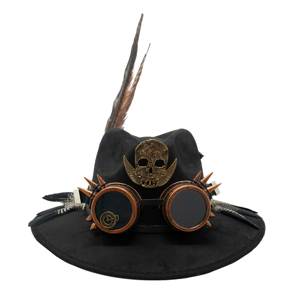 Tuluminati Hats | BURNING MAN | Sombrero Hecho A Mano Lana Googles Plumas Faisan Avestruz Aplicacion Buhos Color Oro Plata Cadena Plumas Negras Detalles Bordados Unisex Hombre Mujer Tulum Mexico Playa Pueblo Magico Moda Elegante Verano Fiesta Diseñador Cowboy Estilo Unico Edicion Limitada Outfit Artesanal Mexicana Bohemio Alta Calidad.