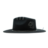 Tuluminati Hats ACUARIO Sombrero Hecho A Mano Lana Plana Detalles Bordados Metalicos Gamuza Cuarzo Blanco Unisex Hombre Mujer Tulum Mexico Playa Pueblo Magico Moda Elegante Verano Fiesta Diseñador Cowboy Estilo Unico Edicion Limitada Artesanal Mexicana.