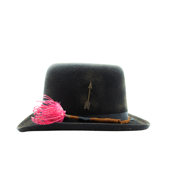 Tuluminati Hats | BOMBÍN FLOR | Sombrero Hecho A Mano Tipo Bombin Lana Detalles Quemados Flor Sintetica Trenza Gamuza Flecha Metalica Bordados Unisex Hombre Mujer Tulum Mexico Playa Pueblo Magico Moda Elegante Verano Fiesta Diseñador Cowboy Estilo Unico Edicion Limitada Artesanal Mexicana Bohemio.