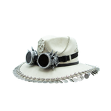 Tuluminati Hats | BURNING MAN | Sombrero Hecho A Mano Lana Googles Plumas Faisan Avestruz Aplicacion Buhos Color Oro Plata Cadena Plumas Negras Detalles Bordados Unisex Hombre Mujer Tulum Mexico Playa Pueblo Magico Moda Elegante Verano Fiesta Diseñador Cowboy Estilo Unico Edicion Limitada Outfit Artesanal Mexicana Bohemio Alta Calidad.