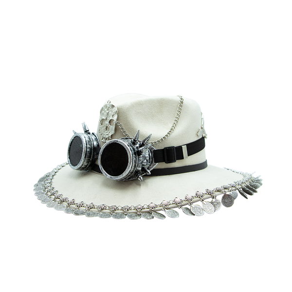 Tuluminati Hats | BURNING MAN | Sombrero Hecho A Mano Lana Googles Plumas Faisan Avestruz Aplicacion Buhos Color Oro Plata Cadena Plumas Negras Detalles Bordados Unisex Hombre Mujer Tulum Mexico Playa Pueblo Magico Moda Elegante Verano Fiesta Diseñador Cowboy Estilo Unico Edicion Limitada Outfit Artesanal Mexicana Bohemio Alta Calidad.