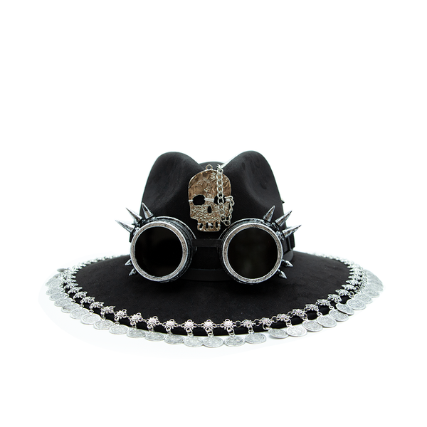 Tuluminati Hats | BURNING MAN | Sombrero Hecho A Mano Lana Googles Plumas Faisan Avestruz Aplicacion Buhos Color Oro Plata Cadena Plumas Negras Detalles Bordados Unisex Hombre Mujer Tulum Mexico Playa Pueblo Magico Moda Elegante Verano Fiesta Diseñador Cowboy Estilo Unico Edicion Limitada Outfit Artesanal Mexicana Bohemio Alta Calidad.