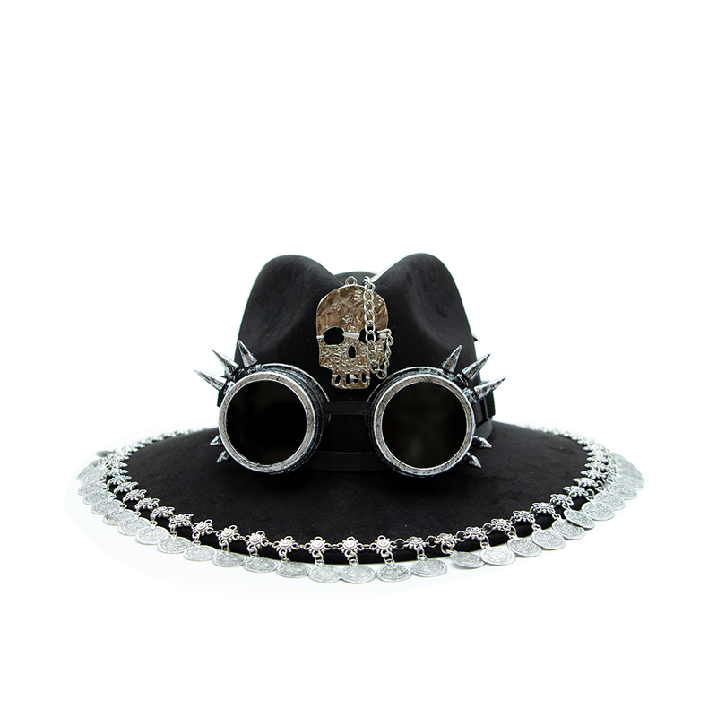 Tuluminati Hats | BURNING MAN | Sombrero Hecho A Mano Lana Googles Plumas Faisan Avestruz Aplicacion Buhos Color Oro Plata Cadena Plumas Negras Detalles Bordados Unisex Hombre Mujer Tulum Mexico Playa Pueblo Magico Moda Elegante Verano Fiesta Diseñador Cowboy Estilo Unico Edicion Limitada Outfit Artesanal Mexicana Bohemio Alta Calidad.