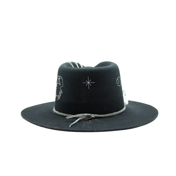 Tuluminati Hats | CANCER | Sombrero Hecho A Mano Lana Plana Detalles Metalicos Bordados Unicos Cuarzo Blanco Gamuza Unisex Hombre Mujer Tulum Mexico Playa Pueblo Magico Moda Elegante Verano Fiesta Diseñador Cowboy Estilo Unico Edicion Limitada Outfit Artesanal Mexicana Bohemio Alta Calidad.