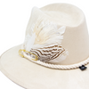 Tuluminati Hats | CHIKIN | Sombrero Hecho A Mano Lana Blanco con Cuerda Algodon Toques Bordados Plumas Blancas Pavo Real Avestruz Ganso Faisan Plateado Pin Dorado Detalles Bordados Chaquira Huichol Unisex Hombre Mujer Tulum Mexico Playa Pueblo Magico Moda Elegante Verano Fiesta Diseñador Cowboy Estilo Unico Edicion Limitada Outfit Artesanal Mexicana Bohemio Alta Calidad.