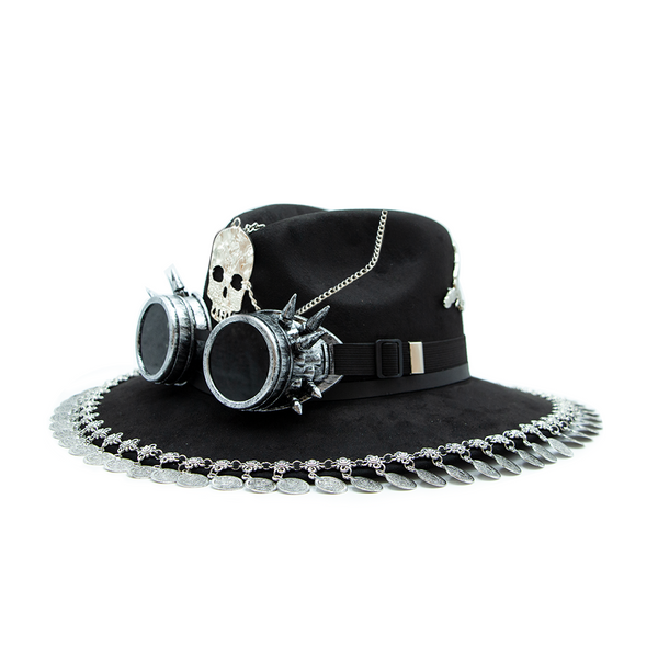 Tuluminati Hats | BURNING MAN | Sombrero Hecho A Mano Lana Googles Plumas Faisan Avestruz Aplicacion Buhos Color Oro Plata Cadena Plumas Negras Detalles Bordados Unisex Hombre Mujer Tulum Mexico Playa Pueblo Magico Moda Elegante Verano Fiesta Diseñador Cowboy Estilo Unico Edicion Limitada Outfit Artesanal Mexicana Bohemio Alta Calidad.
