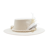  Tuluminati Hats | CHIKIN II | Sombrero Hecho A Mano Lana Blanco con Cuerda Algodon Toques Bordados Plumas Blancas Pavo Real Avestruz Ganso Faisan Plateado Pin Dorado Detalles Bordados Chaquira Huichol Unisex Hombre Mujer Tulum Mexico Playa Pueblo Magico Moda Elegante Verano Fiesta Diseñador Cowboy Estilo Unico Edicion Limitada Outfit Artesanal Mexicana Bohemio Alta Calidad.