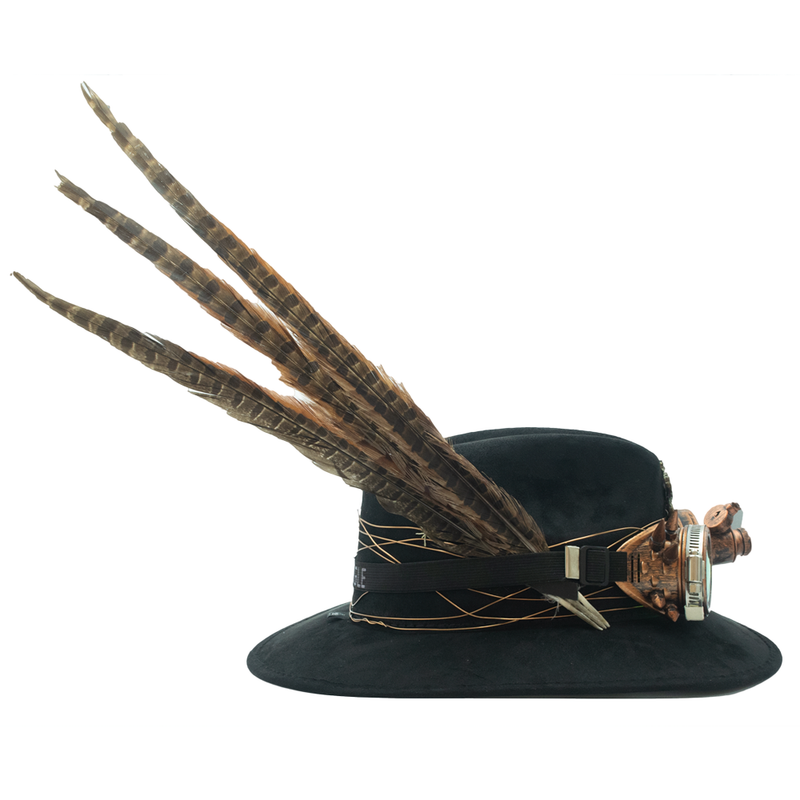 Tuluminati Hats | BURNING MAN | Sombrero Hecho A Mano Lana Googles Plumas Faisan Avestruz Aplicacion Buhos Color Oro Plata Cadena Plumas Negras Detalles Bordados Unisex Hombre Mujer Tulum Mexico Playa Pueblo Magico Moda Elegante Verano Fiesta Diseñador Cowboy Estilo Unico Edicion Limitada Outfit Artesanal Mexicana Bohemio Alta Calidad.