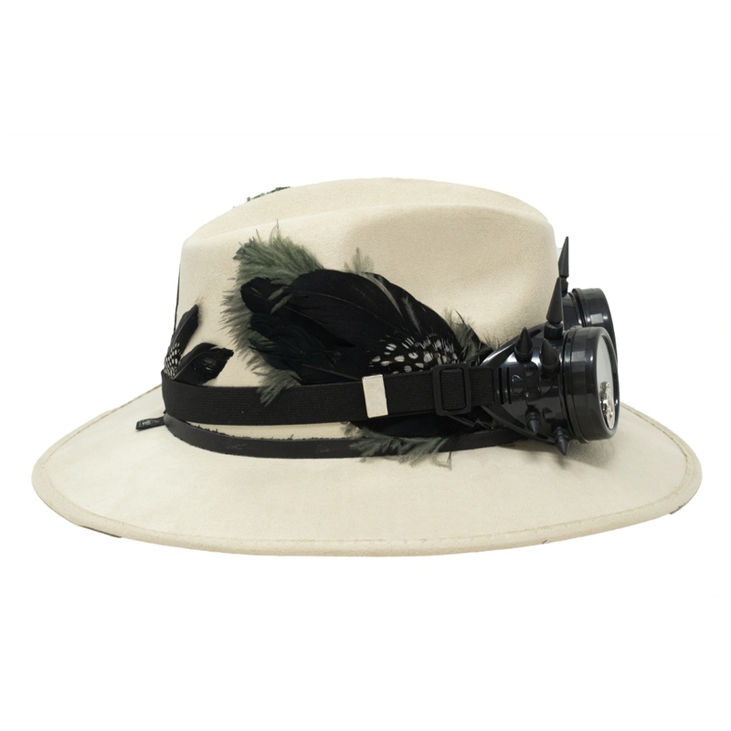 Tuluminati Hats | BURNING MAN | Sombrero Hecho A Mano Lana Googles Plumas Faisan Avestruz Aplicacion Buhos Color Oro Plata Cadena Plumas Negras Detalles Bordados Unisex Hombre Mujer Tulum Mexico Playa Pueblo Magico Moda Elegante Verano Fiesta Diseñador Cowboy Estilo Unico Edicion Limitada Outfit Artesanal Mexicana Bohemio Alta Calidad.