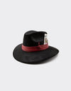 Tuluminati Hats | ATZIN | Sombrero Hecho A Mano Gamuza Detalles Bordados Tiras Piel Roja Naipe Quemado Pluma Gallina Guinea Unisex Hombre Mujer Tulum Mexico Playa Pueblo Magico Moda Elegante Verano Fiesta Diseñador Cowboy Estilo Unico Edicion Limitada Artesanal Mexicana.